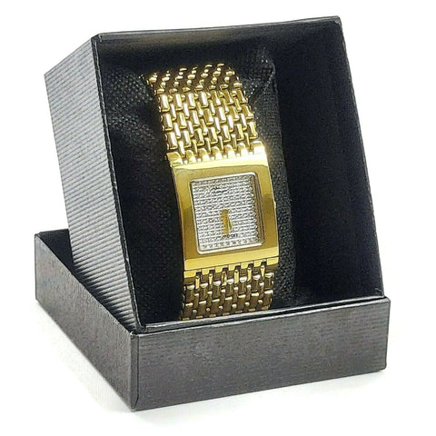 Unisex Watch Jewelry Bracelet Luxury Wrist Watch Goldtone W/Simulated Diamonds