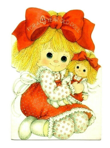 4th Happy Birthday VTG Girls Greeting Card Sweet Doll 1977 Unused Ambassador