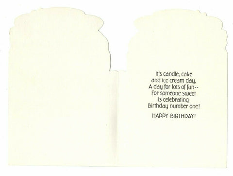 1st Happy Birthday VTG Girls Boys Greeting Card Sweet Dog W/Flower Unused