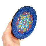 Ceramic Round Plate Handcrafted Ornament Blue Floral Pattern Handmade Home Décor