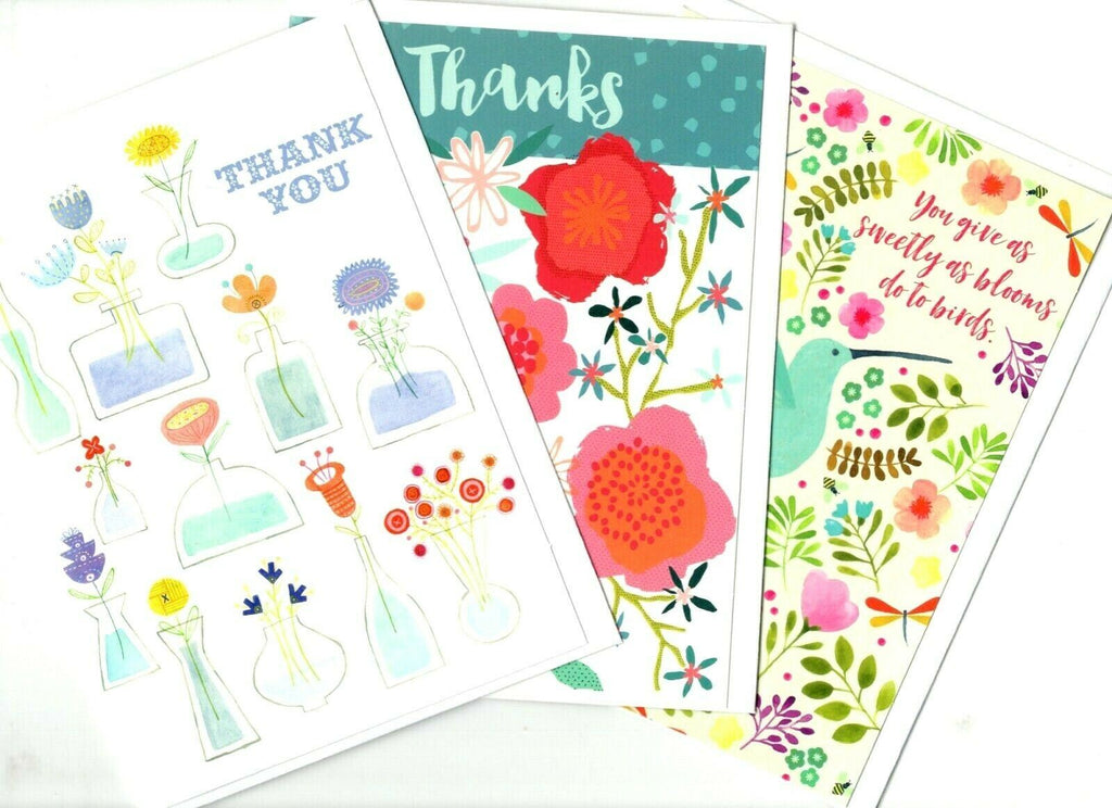 Thank You Greeting Cards Wishes Blessing Bird & Flowers Lot of 3 Trader Joe's