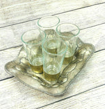 Silver Tray Glasses Vintage Antique Set of 4 Oblong Salver Plate Tea Glass Cups