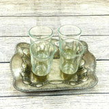 Silver Tray Glasses Vintage Antique Set of 4 Oblong Salver Plate Tea Glass Cups