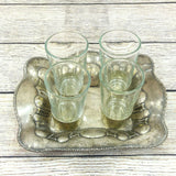 Silver Tray Glasses Vintage Antique Set of 4 Oblong Salver Plate Tea Glass Cups