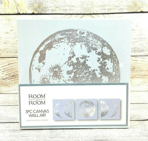 Half Moon and Moon 3PC Canvas Art Wall Home Décor Set of 3 Moon Print Modern 8x8