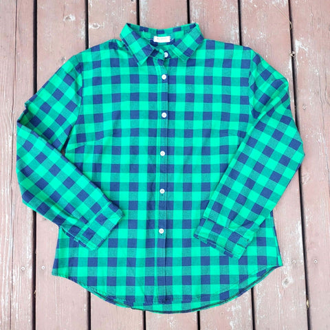 Guanyy Women's Long Sleeve Casual Loose Classic Green Plaid Button Down Shirt XL