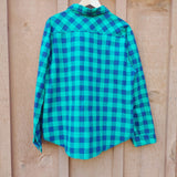 Guanyy Women's Long Sleeve Casual Loose Classic Green Plaid Button Down Shirt XL