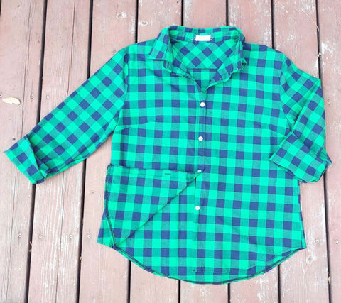 Guanyy Women's Long Sleeve Casual Loose Classic Green Plaid Button Down Shirt XL