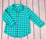 Guanyy Women's Long Sleeve Casual Loose Classic Green Plaid Button Down Shirt XL