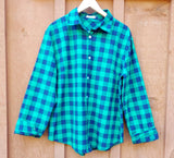 Guanyy Women's Long Sleeve Casual Loose Classic Green Plaid Button Down Shirt XL
