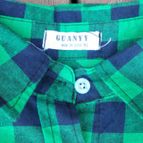 Guanyy Women's Long Sleeve Casual Loose Classic Green Plaid Button Down Shirt XL
