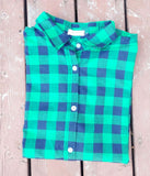 Guanyy Women's Long Sleeve Casual Loose Classic Green Plaid Button Down Shirt XL