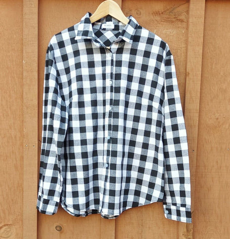 Guanyy Women's Long Sleeve Casual Loose Classic Black Plaid Button Down Shirt XL