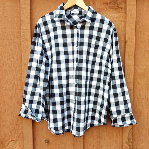 Guanyy Women's Long Sleeve Casual Loose Classic Black Plaid Button Down Shirt XL