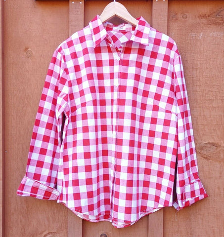 Guanyy Women's Long Sleeve Casual Loose Classic Red Plaid Button Down Shirt XL