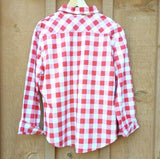 Guanyy Women's Long Sleeve Casual Loose Classic Red Plaid Button Down Shirt XL