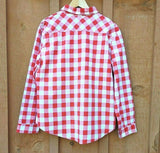 Guanyy Women's Long Sleeve Casual Loose Classic Red Plaid Button Down Shirt XL
