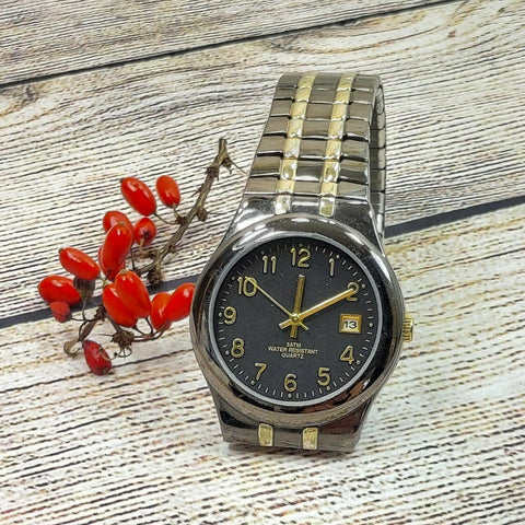 Men Quartz WristWatch Jewelry Bracelet Goldtone/Gray Water Resistant Watch