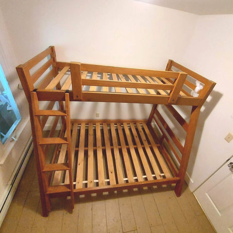 Bunk Bed Adults Kids Full Sz Lower Twin Sz Upper Railing Ladder Whole Wood Brown