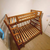 Bunk Bed Adults Kids Full Sz Lower Twin Sz Upper Railing Ladder Whole Wood Brown