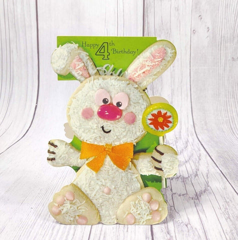 Happy 4th Birthday Girls Boys Greeting Card Bunny Lollipop Wishes Kids Toddler