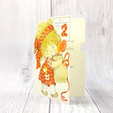 2nd Happy Birthday Vintage Girls Greeting Card Wishes Doll W/ Lollipops Unused