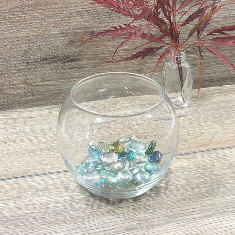 Decorative Clear Glass Bowl Vase w/Gems Stones Home Décor Ornament Set Gift VTG