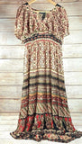Vintage Chic Women Maxi Dress Flutter Sleeveless High-Waisted Bohemian Dress