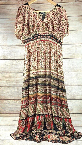 Vintage Chic Women Maxi Dress Flutter Sleeveless High-Waisted Bohemian Dress