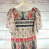 Vintage Chic Women Maxi Dress Flutter Sleeveless High-Waisted Bohemian Dress