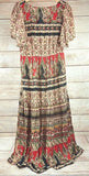 Vintage Chic Women Maxi Dress Flutter Sleeveless High-Waisted Bohemian Dress