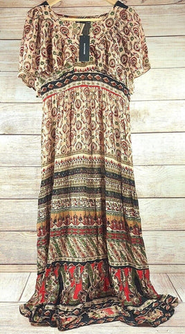 Vintage Chic Women Maxi Dress Flutter Sleeveless High-Waisted Bohemian Dress