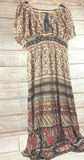 Vintage Chic Women Maxi Dress Flutter Sleeveless High-Waisted Bohemian Dress