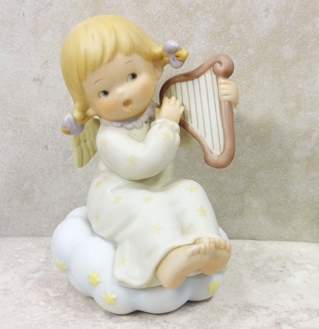 Lucie Attwell Angle Girl Play Harp Figurine Heavenly Peace Vintage Collectible