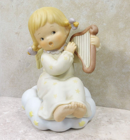 Lucie Attwell Angle Girl Play Harp Figurine Heavenly Peace Vintage Collectible