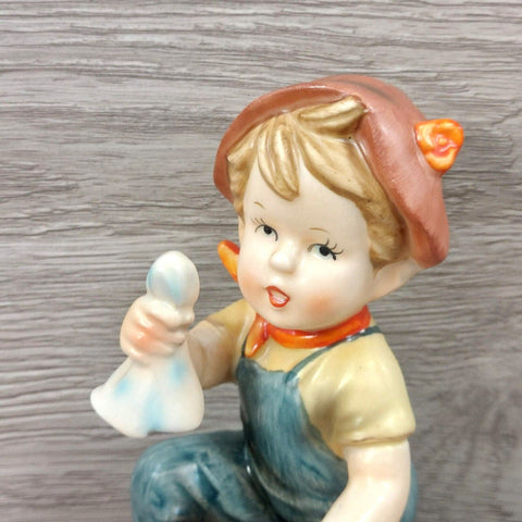 Vintage Porcelain Farm Boy w/Saw Wood & Dog 8"  Figurine Collection Collectible
