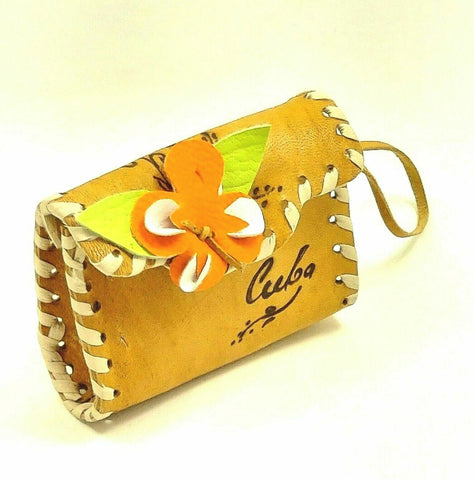 Floral Embroidery Purse Handmade Leather Small Bag Key Wrist Holder Makeup Pouch