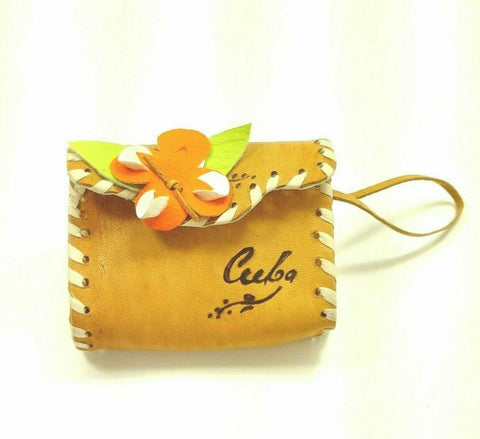 Floral Embroidery Purse Handmade Leather Small Bag Key Wrist Holder Makeup Pouch