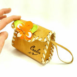 Floral Embroidery Purse Handmade Leather Small Bag Key Wrist Holder Makeup Pouch