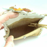Floral Embroidery Purse Handmade Leather Small Bag Key Wrist Holder Makeup Pouch