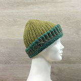 Winter Hat 100% Wool Knitted Handmade Unisex Warm Cap Skull Beanie Green OS