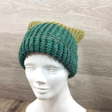 Winter Hat 100% Wool Knitted Handmade Unisex Warm Cap Skull Beanie Green OS