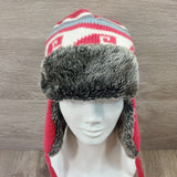 Earflaps Winter Hat Ear Cover Unisex Warm Fur Lining Beanie Aviator Cap Gray/Red