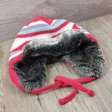 Earflaps Winter Hat Ear Cover Unisex Warm Fur Lining Beanie Aviator Cap Gray/Red