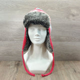 Earflaps Winter Hat Ear Cover Unisex Warm Fur Lining Beanie Aviator Cap Gray/Red