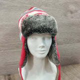 Earflaps Winter Hat Ear Cover Unisex Warm Fur Lining Beanie Aviator Cap Gray/Red