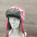 Earflaps Winter Hat Ear Cover Unisex Warm Fur Lining Beanie Aviator Cap Gray/Red