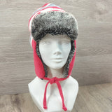 Earflaps Winter Hat Ear Cover Unisex Warm Fur Lining Beanie Aviator Cap Gray/Red