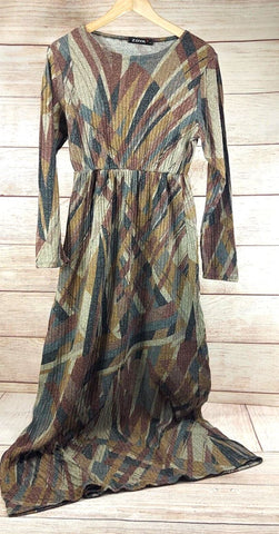 Women Maxi Long Sleeves Dress Warm Winter Round Neck Long Gown Pastel Color Sz 4