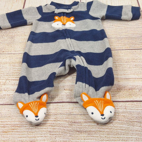 Baby 1 Pc. Fleece Footed Pajamas Sleeper Fox Striped Carter's Play Outfit 0-3M